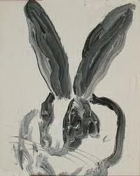 ウサギの黒と白油絵
